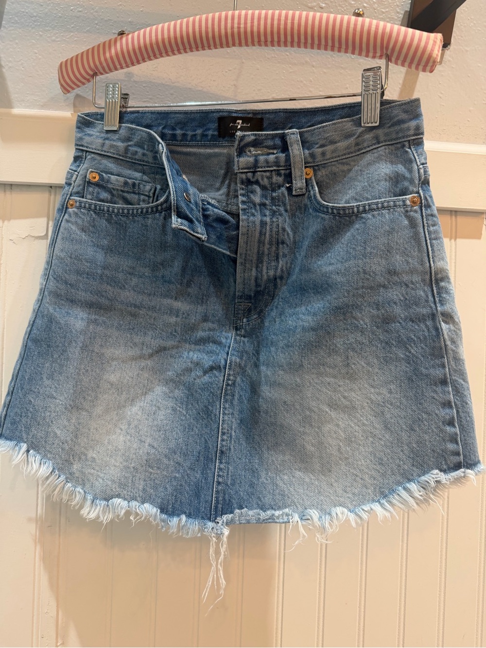 7 For All Mankind Washed Blue Denim Mini Skirt Size 26